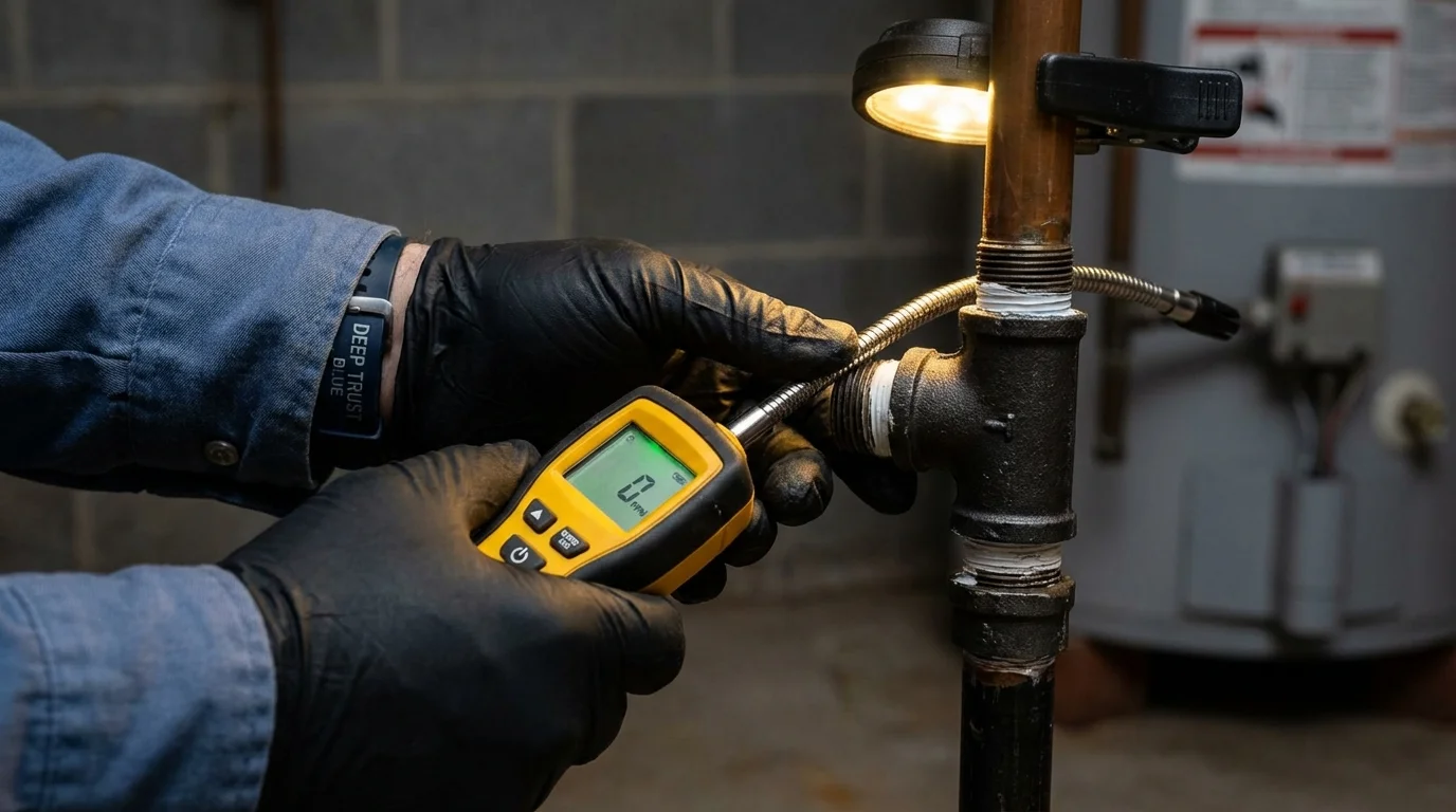 Gas leak detection with electronic sniffer by Johns Plumbing LLC in Windom
