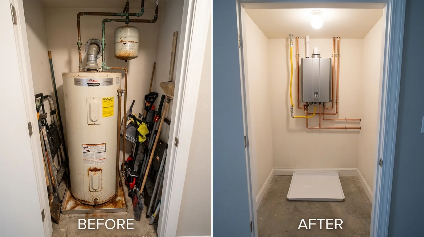 Tank water heater versus wall-mounted tankless unit comparison for Windom, MN homeowners