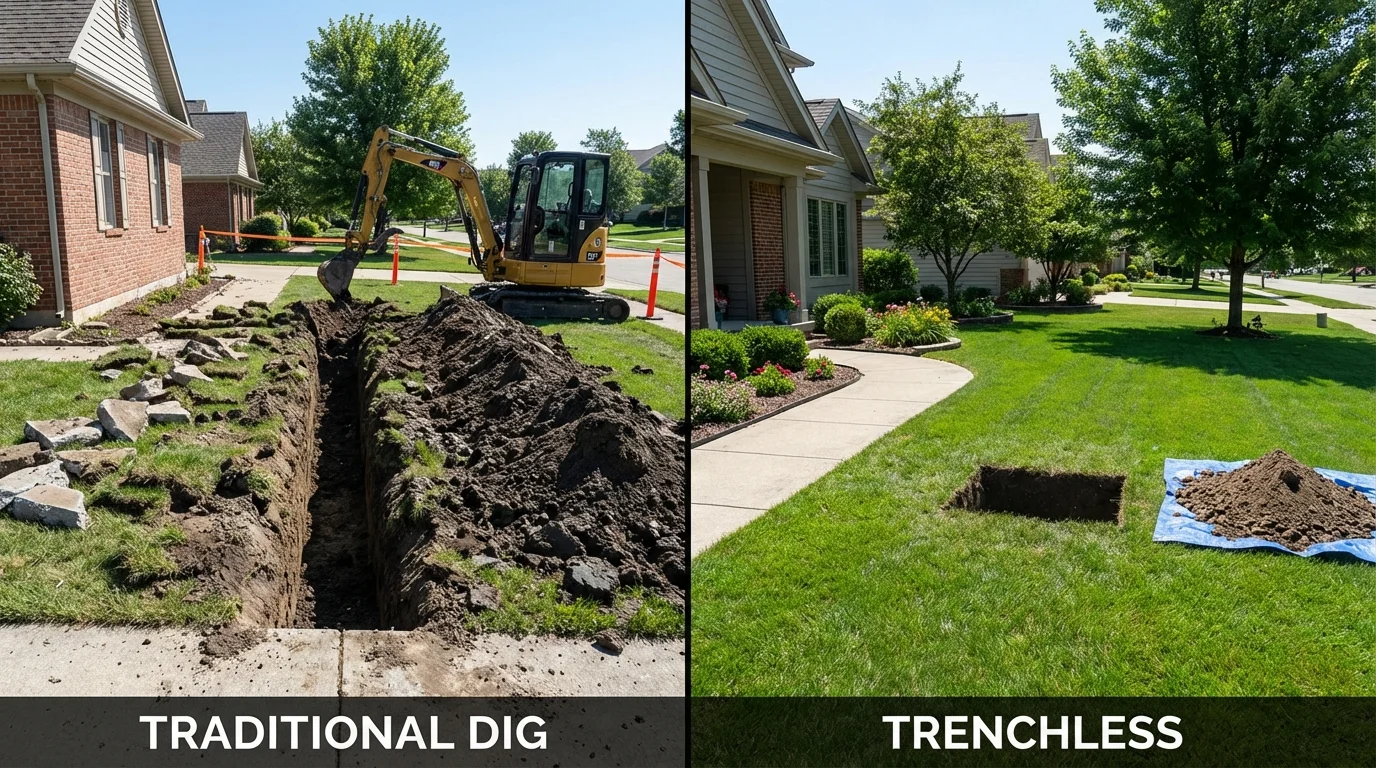 Trenchless sewer repair with minimal yard damage versus traditional excavation in Windom, MN